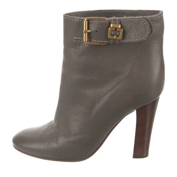 Chloe Taupe Leather Ankle Trainer Boots Gold Belt Buckle Size EU 35 EUC - Picture 1 of 5